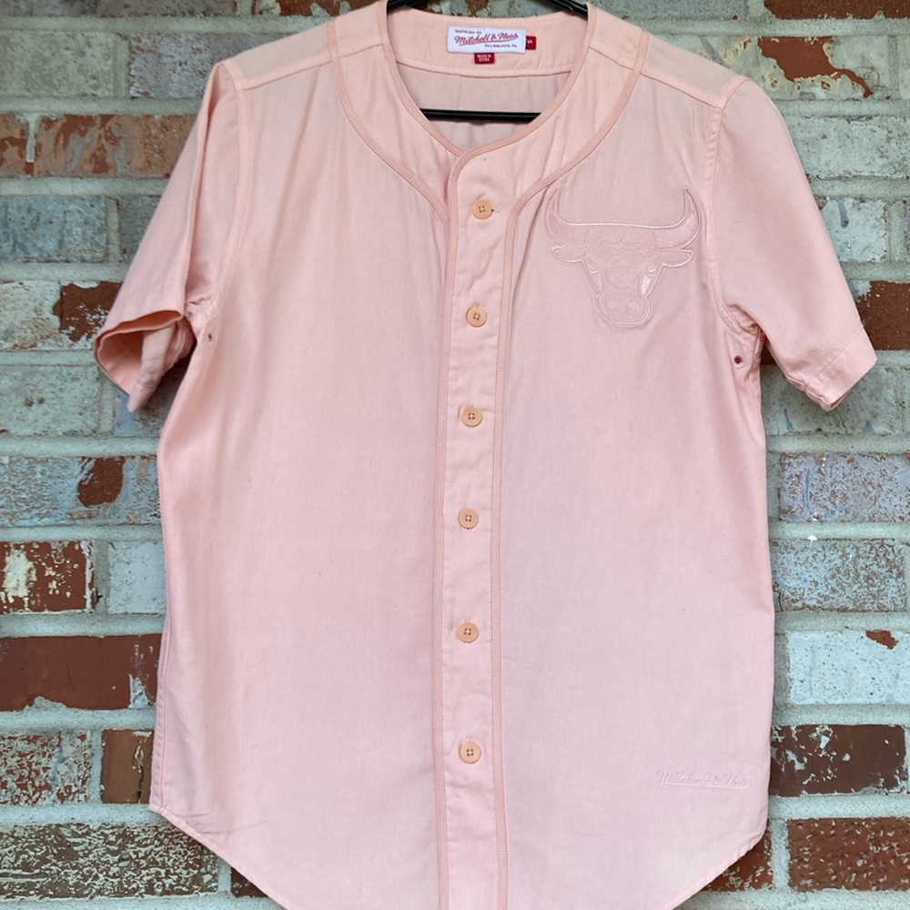 Women's Chicago Bulls Mitchell & Ness Baseball Jersey Shirt PINK